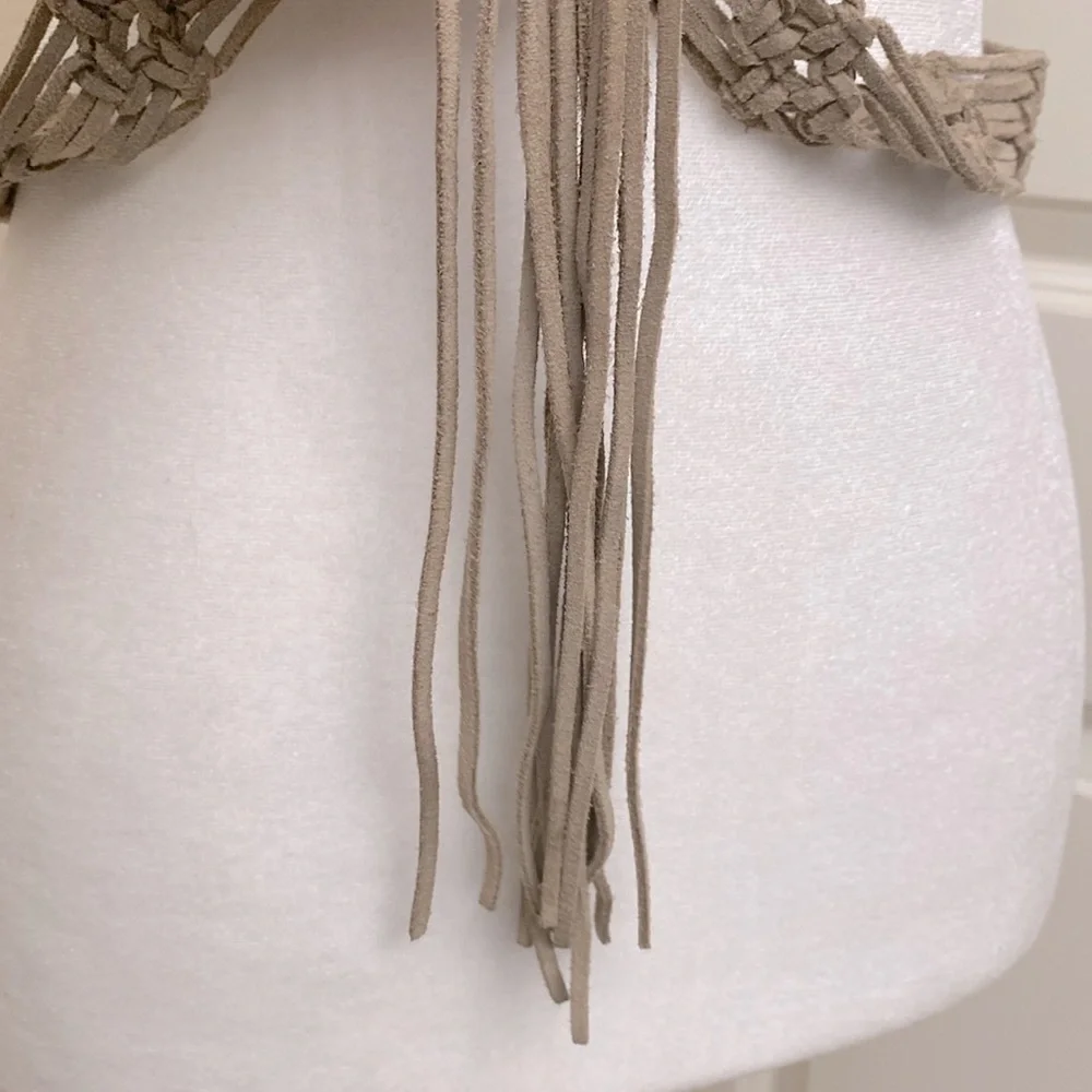 Vintage Macrome Belt Woven Suede tassel tie Boho Vintage Hippie 62’